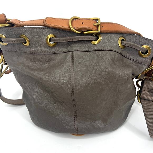 Fossil Vintage Reissue Maddox Gray Leather Drawstring Purse Bag - Picture 4 of 9